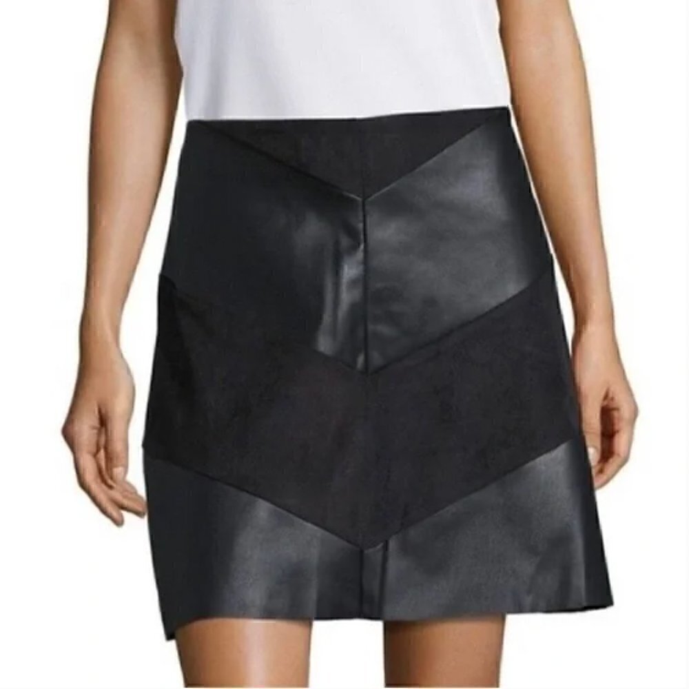 Design Lab Lord and Taylor Faux leather and Suede Mini Black Skirt Size XS